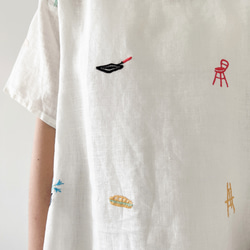 【夏の支度】100%リネン*生活感溢れる小道具アイコンの刺繍、着るだけでハッピーな気分になれる♪T-101W 11枚目の画像