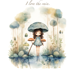 梅雨の日の日常　A4ポスター｜水彩画・おしゃれ・シンプル・アート・メルヘン・雨・梅雨・傘・カール・女の子・きのこ 3枚目の画像