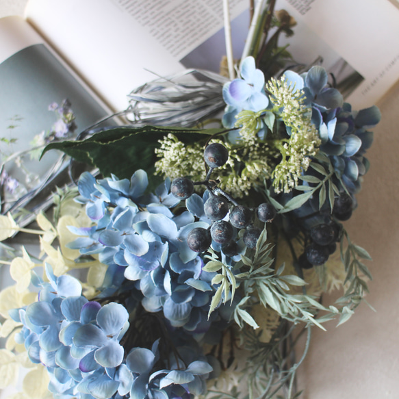 スワッグ　ブルー紫陽花　アーティシャルフラワー　造花　結婚式　ウエルカムボード　ナチュラル　実　 5枚目の画像