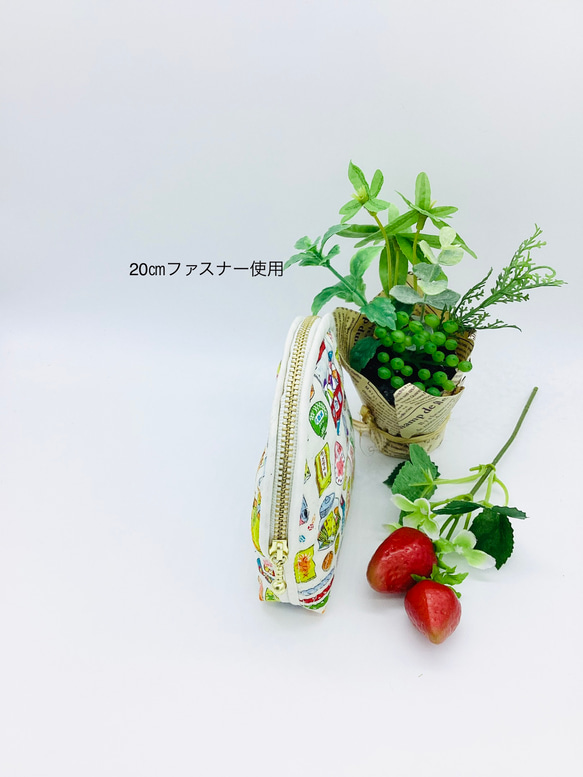 【再販】ハーフラウンド型ポーチ☆レトロな駄菓子＆ドット柄（キナリ）昭和 3枚目の画像