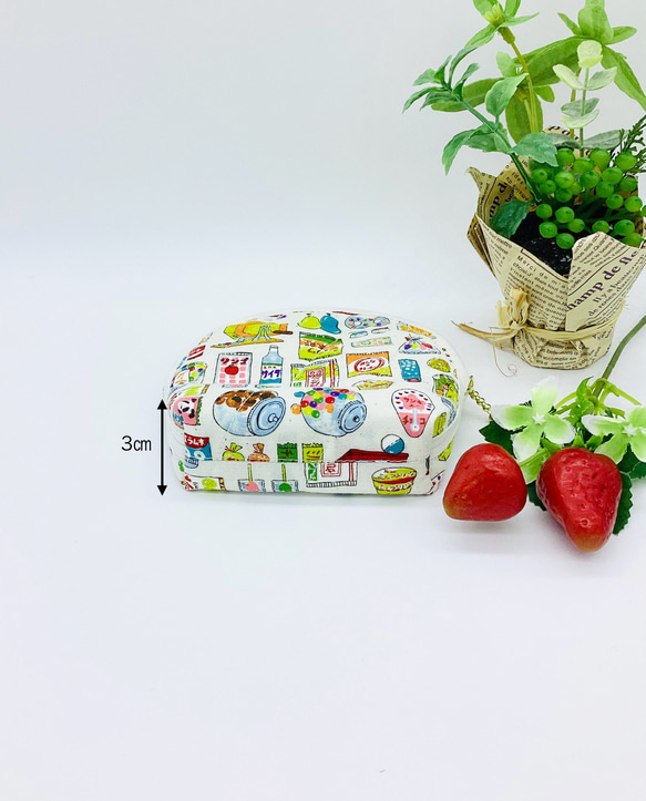 【再販】ハーフラウンド型ポーチ☆レトロな駄菓子＆ドット柄（キナリ）昭和 4枚目の画像