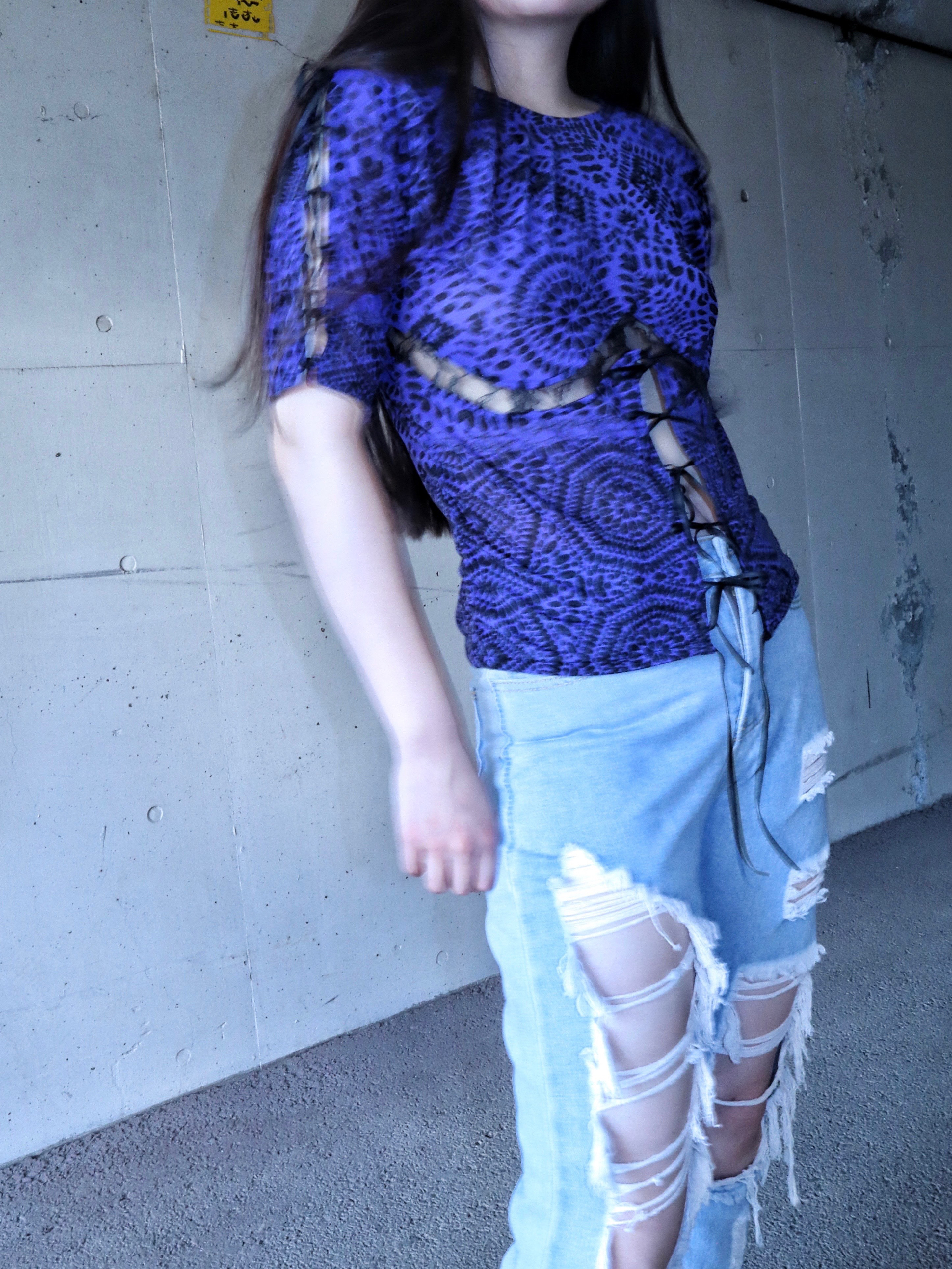 デザイントップス半袖1013BL meikeiin ハンドメイド