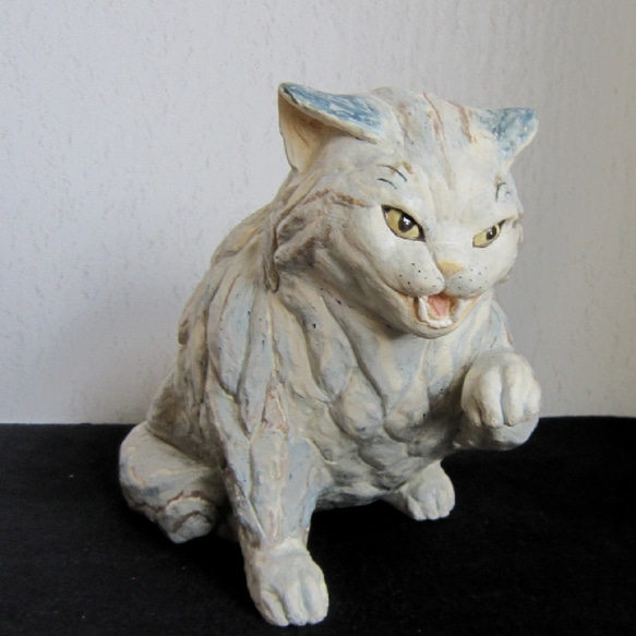 怒る猫　1点物　　陶器　置物　c-7 3枚目の画像