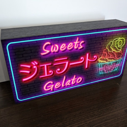 【Lサイズ】ジェラート アイスクリーム スイーツ 洋菓子 イタリアン 販売中 サイン ランプ 看板 置物 ライトBOX 4枚目の画像