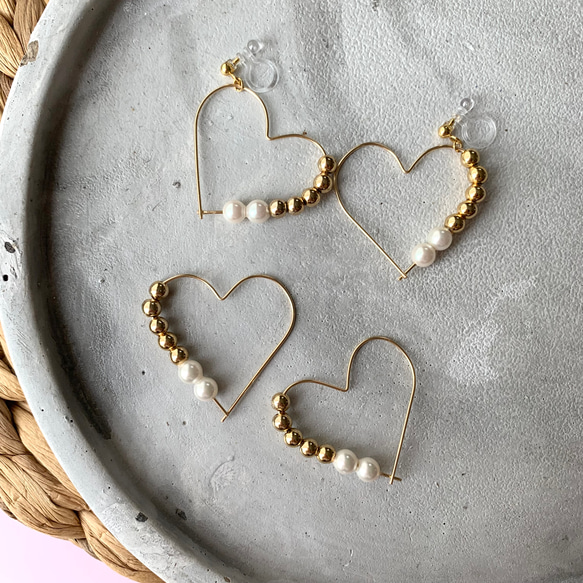 【ラッピング付き✴︎*】大人の可愛いが叶う★14kgfハートフープ3.5cm（大きい方）*:★イヤリング変更可能 6枚目の画像