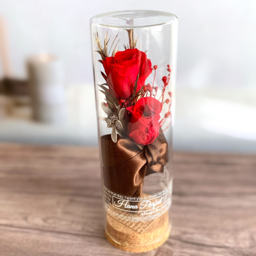 赤いバラのボトルフラワー / 花言葉 告白 プロポーズ / 置物 卓上