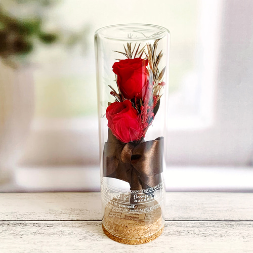 赤いバラのボトルフラワー / 花言葉 告白 プロポーズ / 置物 卓上
