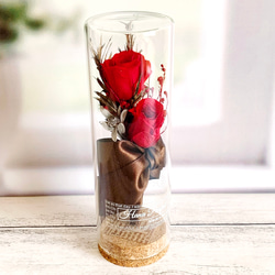 赤いバラのボトルフラワー / 花言葉入り あなたを愛してます 美しい / 置物 / ガラス瓶 コルク瓶 2枚目の画像