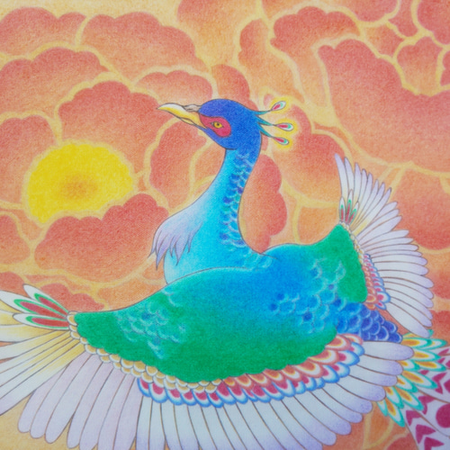 鳳凰の絵A4ポスター絹目写真:【牡丹鳳凰】 絵画 梅和えみ 通販