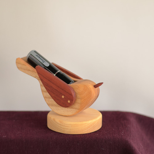 小鳥の木製 印鑑スタンド／ペン立て ～セキレイ～（IN-504） 印鑑置き