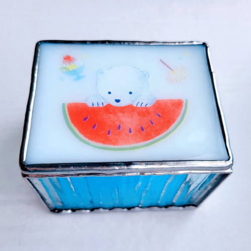 ステンドグラス 小物入れ 「白くまの夏休み☆ミニBOX
