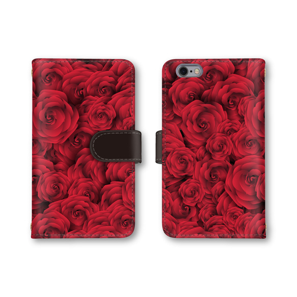 送料無料 スマホケース 手帳型 スマホカバー バラ 薔薇 花柄 iPhone android 2枚目の画像