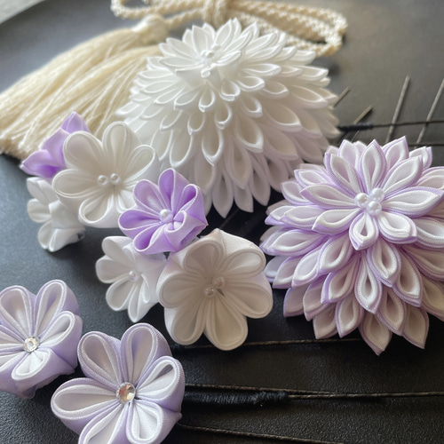 つまみ細工 髪飾り 【薄紫】 正絹 結婚式 成人式 卒業式 紫