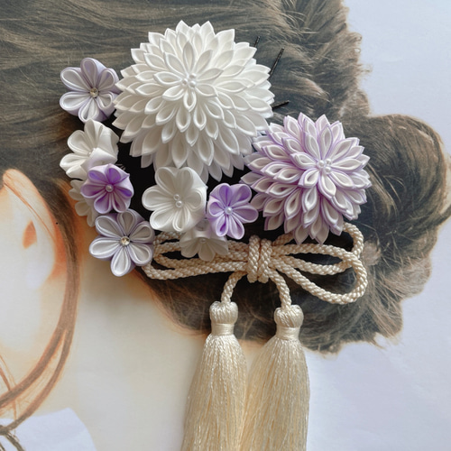 つまみ細工 髪飾り 【薄紫】 正絹 結婚式 成人式 卒業式 紫 かんざし