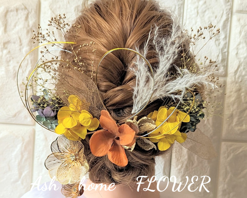 レジンヘアゴム バラ　シェル　お花たっぷり　オレンジ　テラコッタ レジンヘアゴム バラ シェル お花たっぷり オレンジ テラコッタ