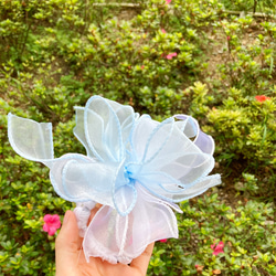 藍白系 夏日 花型 蝴蝶 髮圈 手腕花 第2張的照片
