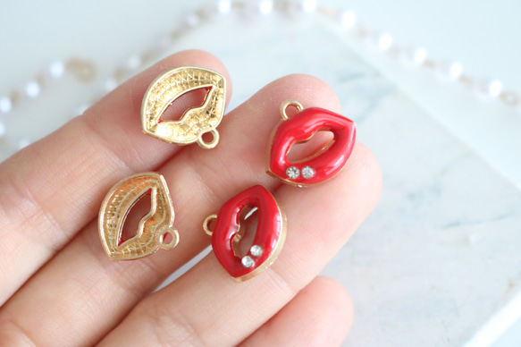 6個 唇 チャーム パーツ カン付き ジュエリー 手芸材料 デコ ピアス 