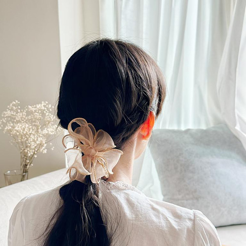 ブラウンフラワーリボン編み込みヘアゴムヘアアクセサリー ヘアゴム