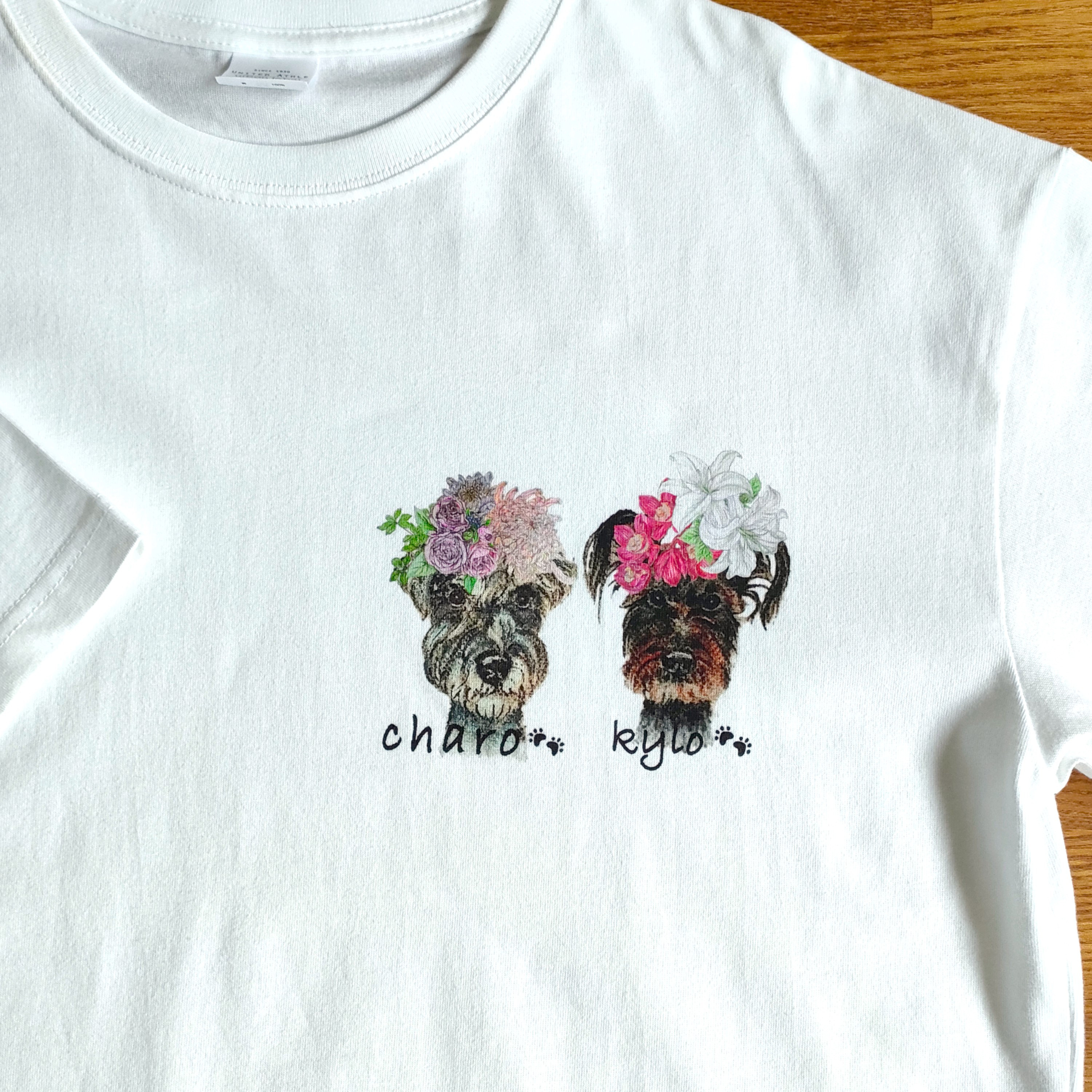 ２匹 @ ユニセックス うちの子似顔絵Tシャツ