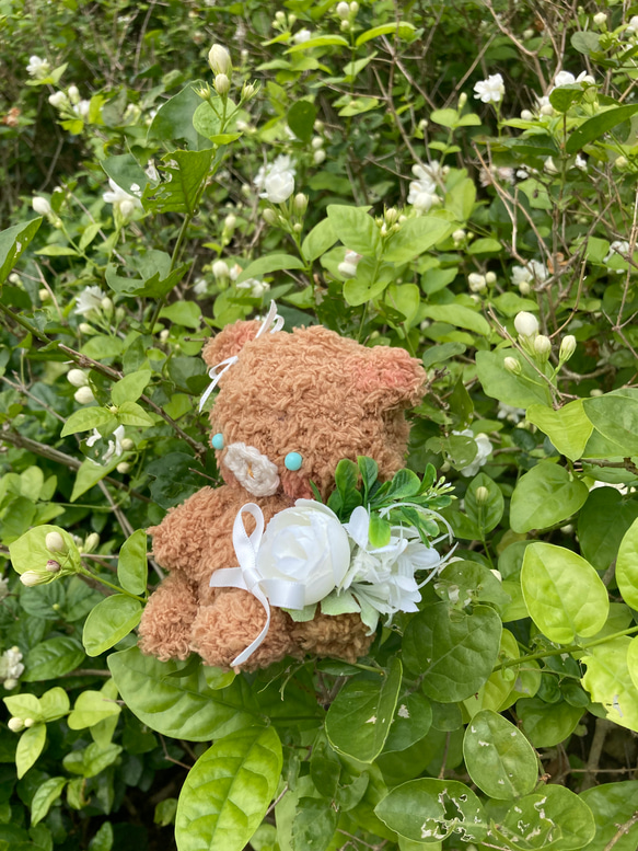 くまの花鞠編みぬいぐるみ 3枚目の画像