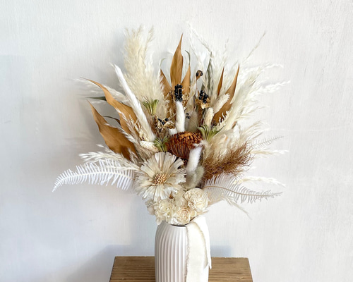 ドライフラワーブーケとフラワーベースセット/パンパスグラス・リ