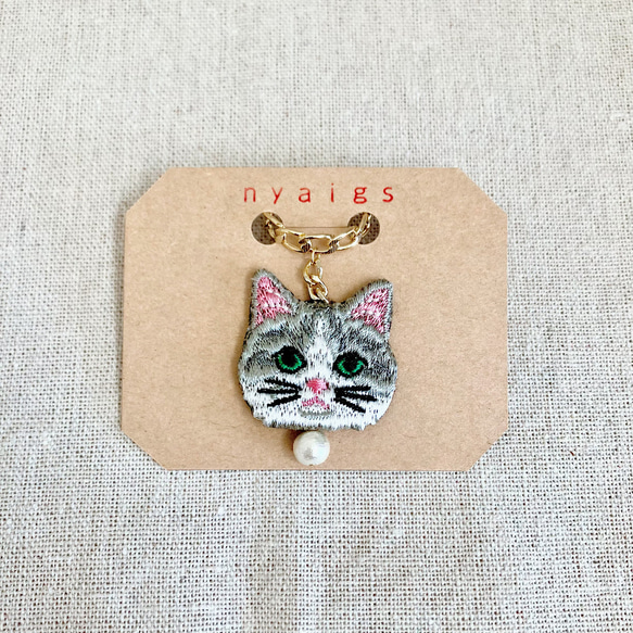 揺れる猫さん刺繍とパールのリング✩.*˚ 5枚目の画像