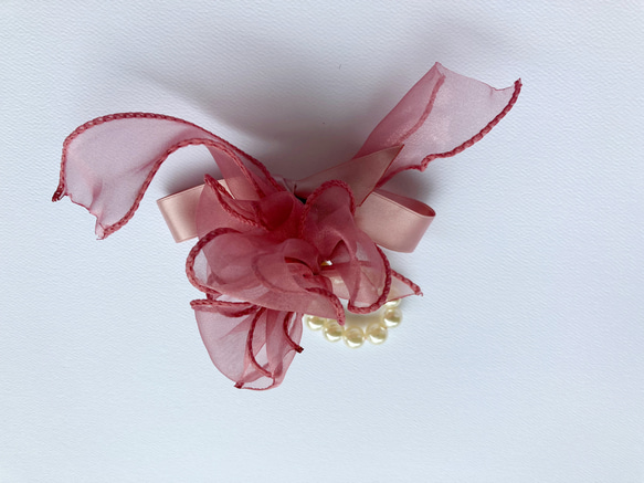 粉紅色系 珍珠 花型 蝴蝶結 超小 髮圈 第8張的照片