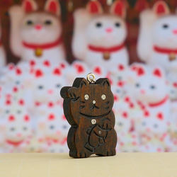 手作り木製チャーム招き猫ペンダント/チャームギフトのカスタマイズ 2枚目の画像