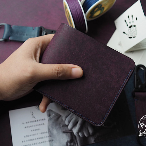 手作り牛革二つ折り財布 本革の手縫い 名入れ可 カラーが選べる