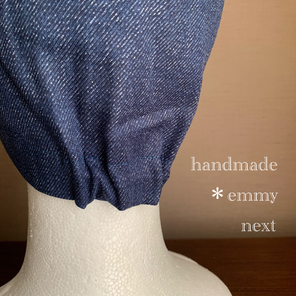 送料無料＊handmadeダブルガーゼ帽子〈デニム風Indigo〉インナーキャップ　ケアキャップ　ケア帽子　医療用帽子 4枚目の画像