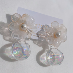 お花×しゃぼん玉　クリア　ミルクティー　コットンパール　ガラスドーム 2枚目の画像