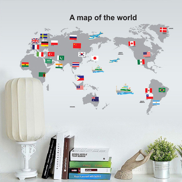 ウォールステッカー SZ57 世界地図　旅行　癒す　DIY 壁紙　インテリアシート　剥がせるシール 送料無料 1枚目の画像