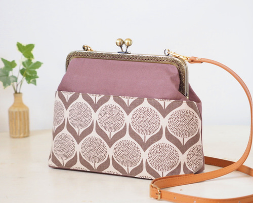 北欧柄お花のがま口バッグ＜モカブラウン＞/がま口ショルダーバッグ/お