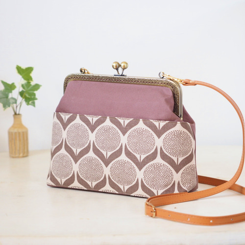 北欧柄お花のがま口バッグ＜モカブラウン＞/がま口ショルダーバッグ/お