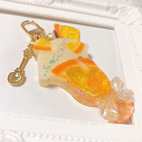 cafeオレンジソーダ◇シェイカーキーホルダー フェイクスイーツ 押し