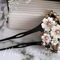 簪 和 K24GP 桜 かんざし バチ型 パール 簪 着物 髪飾り 留袖 着物 成人式 結婚式 卒業式 2枚目の画像