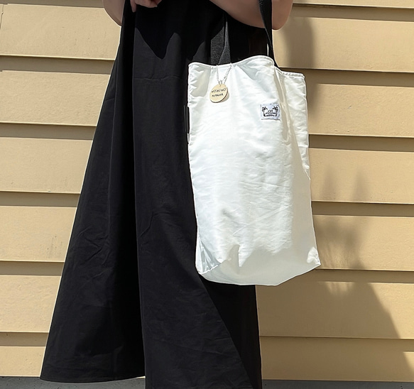 名入れOK】ハンドメイド 白黒 大人シンプルマチありトートバッグ 