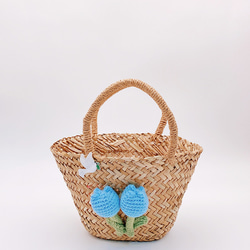 かごバッグ トートバッグ 花チューリップ手作りハンドバッグ かわいいホリデー旅行ビーチ サマーバッグ 編みバッグ 8枚目の画像