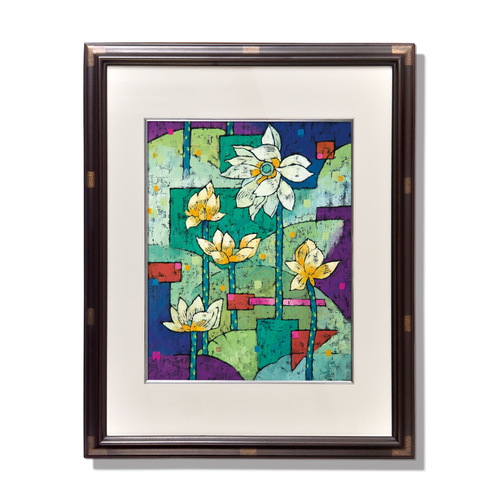 蓮の花』 (原画一点) （【一筆画のハスと睡蓮】暑中見舞い ほのぼの 