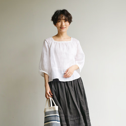 女性化、醒目的蕾絲襯衫，半袖，亞麻，白色，230615-1 第5張的照片