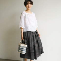 女性化、醒目的蕾絲襯衫，半袖，亞麻，白色，230615-1 第4張的照片