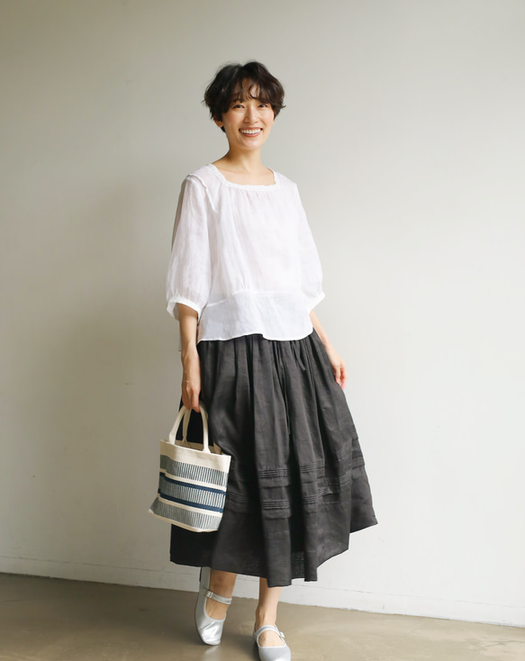 女性化、醒目的蕾絲襯衫，半袖，亞麻，白色，230615-1 第4張的照片