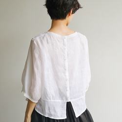 女性化、醒目的蕾絲襯衫，半袖，亞麻，白色，230615-1 第8張的照片