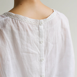 女性化、醒目的蕾絲襯衫，半袖，亞麻，白色，230615-1 第9張的照片
