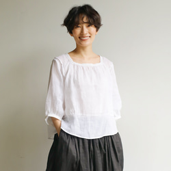 女性化、醒目的蕾絲襯衫，半袖，亞麻，白色，230615-1 第2張的照片