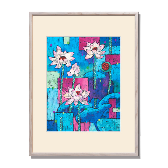 【蓮のロマンⅠ】不透明水彩　ジークレー・オリジナル版画　F3サイズ〜 11枚目の画像