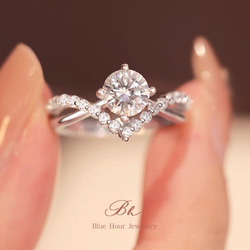 モアッサナイト Dカラー スクエア ヘイローリング 0.5ct/1ct/2ct