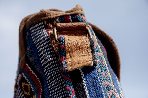 ハンドメイドレザーサイドバックパック牛革サイドバックパック織バッグボヘミアンオブリークバックパック - モロッコ砂漠南米クリスマ 13枚目の画像