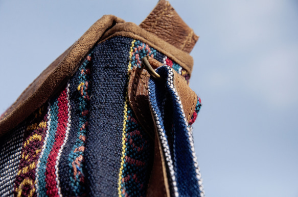 ハンドメイドレザーサイドバックパック牛革サイドバックパック織バッグボヘミアンオブリークバックパック - モロッコ砂漠南米クリスマ 9枚目の画像