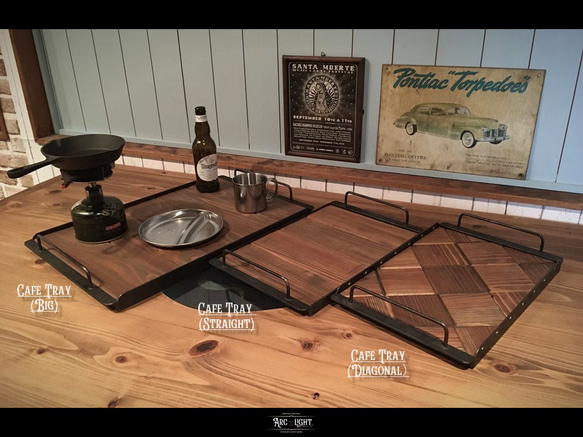 アイアン　カフェトレイ　(Small/ストレート)　トレー　ハンドメイド品　キャンプテーブル　植物棚　シェルフ　おぼん 8枚目の画像